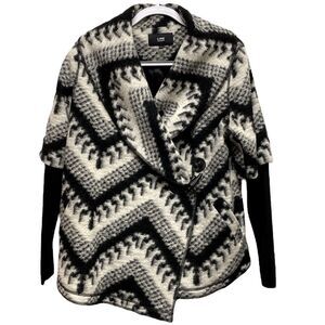Line the Label Wool Blend Patterned Sweater Coat Black Cream Size - Medium